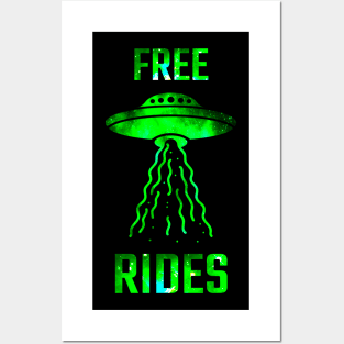 Alien Ufo Abduction FREE RIDES Galactic Green Extraterestrial Spaceship Posters and Art